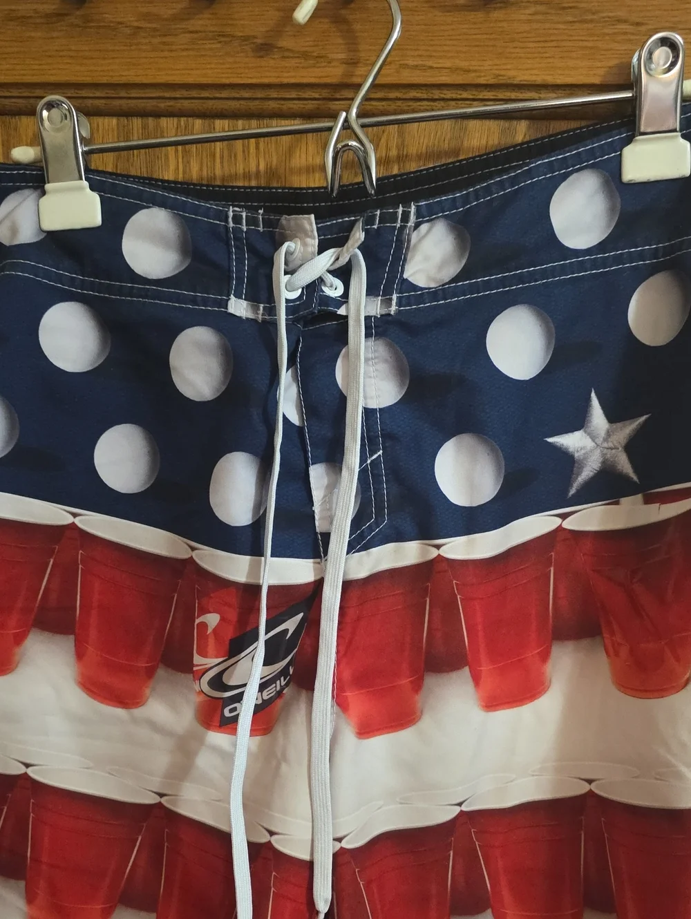 O'Neill Men's Red/White/Blue Flag Print Swim Shorts